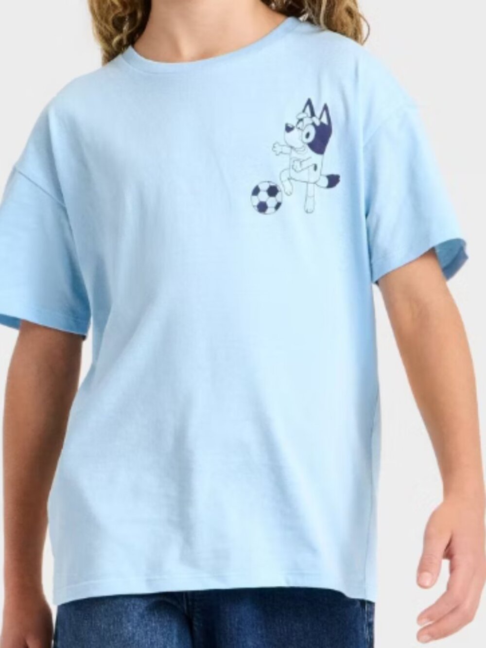 NEW Girls' Bluey Oversized Front and Back Short Sleeve Graphic Light Blue Medium